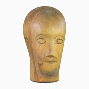 German Carved Wooden Milliners Head, 1890s