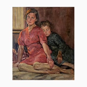 W. Metz, Niñas en reposo, 1947, óleo sobre lienzo