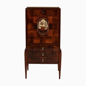 Vintage French Art Deco Secretaire Desk with Marquetry and Inlays, 1920s