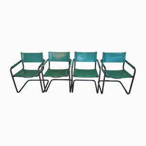 Vintage Armchairs with Turquoise Leather in Mart Stam Style, 1980s, Set of 4