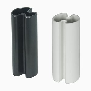 Black & White Ceramic Philippines Series Vases by Angelo Mangiarotti for Danese, 1964, Set of 2