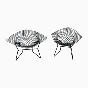 Diamond Chairs in Black by Harry Bertoia for Knoll, 1970s, Set of 2