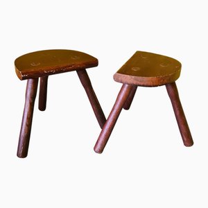French Wooden Farmers Tripod Stools, 1970s, Set of 2