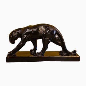 French Art Deco Ceramic Statue of a Panther by Jean, 1930s