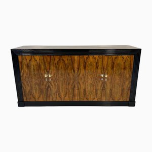 Italian Art Deco Walnut Briar, Black Lacquer, Metal and Gold Sideboard by Gio Ponti, 1930s