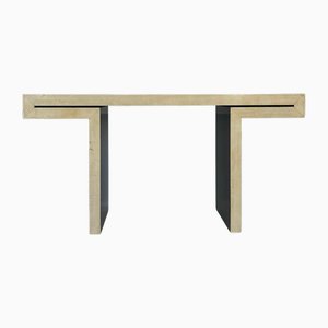 Italian Art Deco Style Parchment and Black Lacquer Console Table, 1980s