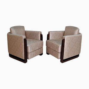 Set of Art Deco Club Chairs with Art Deco Pattern Upholstery, 1930s