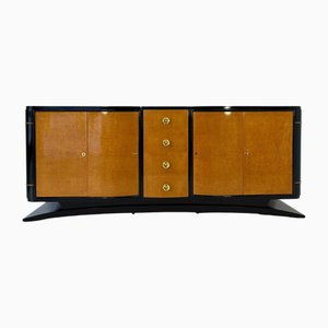 French Art Deco Maple Briar and Black Lacquered Sideboard, 1930s