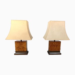 Burl Wooden Table Lamps by Jean Claude Mahey, 1970s, Set of 2