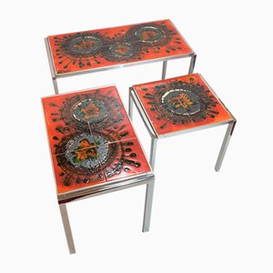 Tavolini ad incastro in ceramica di Antonio De Nisco, anni '70, set di 3