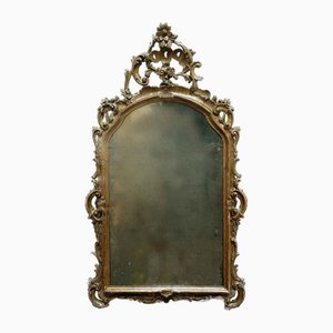 Espejo italiano tallado en oro con motivos de hojas y vidrio de mercurio, 1800