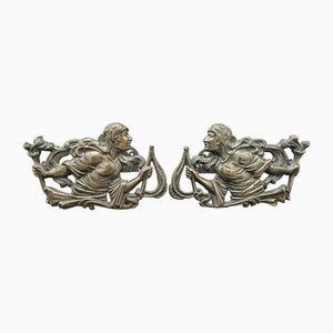 Antique French Figural Andirons in Bronze, 1850, Set of 2