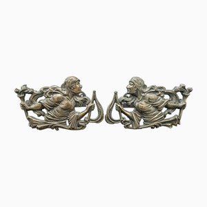 Chenets Antiques en Bronze, France, 1850, Set de 2