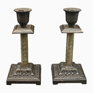 Antique English Candlesticks in Brass, 1890s, Set of 2