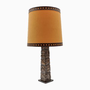 Hand Carved Wooden Mayan Totem Table Lamp by Temde Honduras, 1960s