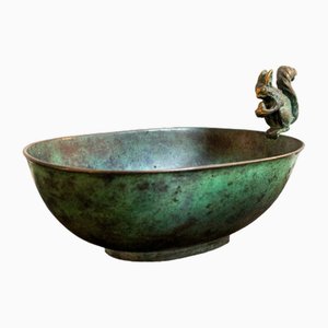 Oxidized Brass Bowl with Squirrel Decoration, Italy, 1940s