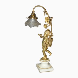 Lampada ad angelo in bronzo dorato, inizio XX secolo