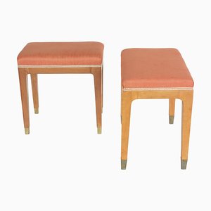 Set of Mid-Century Italian Wood and Fabric Stools by Paolo Buffa, 1950s
