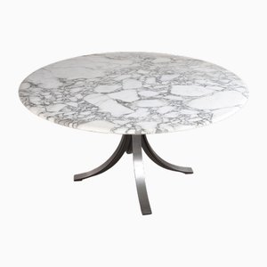 Tavolo rotondo T69 con ripiano in marmo di Carrara arabescato di Osvaldo Borsani & Eugenio Gerli per Tecno, anni '60