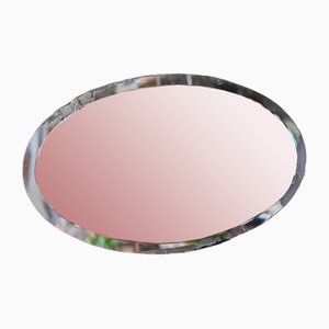 Large Art Deco Oval Patinated Mirror, 1940s