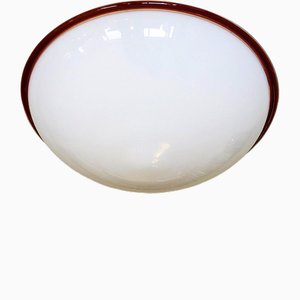 Large Glass Ceiling Lamp with Red Edge, 1960s