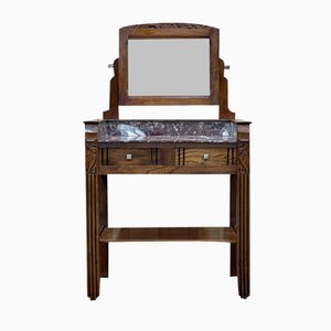 Art Deco Dressing Table in Chestnut with Marble Top, 1930s