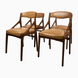 Mid-Century Modern Teak and Leatherette Dining Chairs, 1960s, Set of 4