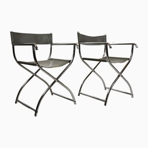 Arrben Chrome & Leather Folding Directors Chair, Italy, 1970s, Set of 2