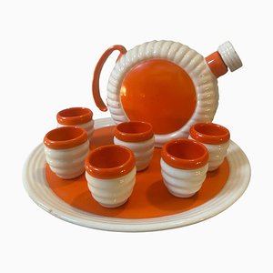 Art Deco Orange and White Ceramic Rosolio Service by Rome Umbertide, 1930s, Set of 8