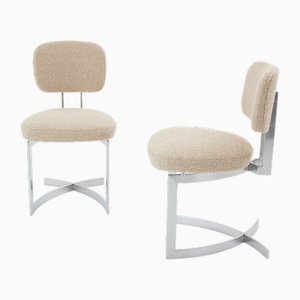 Chairs in Stainless Steel & Wool Bouclé from Paul Legeard, 1970s, Set of 8