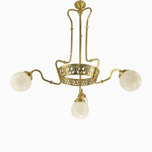Lustre Art Nouveau en Laiton avec Quatre Sources de Lumière de Bavaria, Allemagne, 1910s
