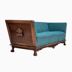 Danish 3 Seater Drop Arm Sofa in Wool & Oak, 1950s