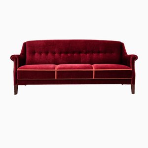 Dänisches 3-Sitzer Sofa aus Velours & Buchenholz, 1950er