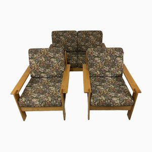 2-Seater Sofa and Wooden Armchairs in Fabric, 1960s, Set of 3