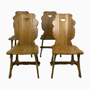 Brutalist Italian Wooden Chairs, 1960s, Set of 4