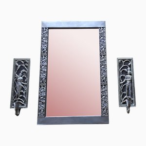 Swedish Grace Period Pewter Mirror and Sconces, 1930s, Set of 3