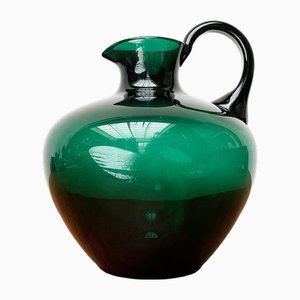 Art Deco German Green Glass Jug by Prof. Bruno Mauder for Zwiesel Theresienthal, 1930s