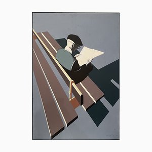 Sarah Wiame, Le Journal, 1975, Großes Acryl auf Leinwand Gemälde