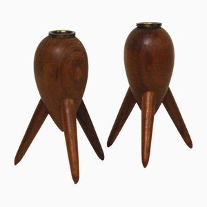 Skandinavische Sputnik Teak Kerzenhalter, 1960er