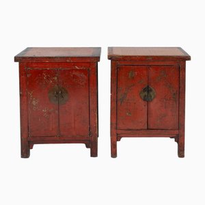 Chinesische Rot Lack Sideboards, 19. Jh., 2er Set