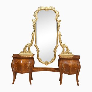 Italian Giltwood and Figured Walnut Dressing Mirror, 1890s