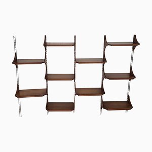 Italian Modular Wall Shelving System in Wood and Metal, 1950s, Set of 10