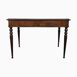 Antique Italian Walnut and Brass Desk with Glass Top, 1890s