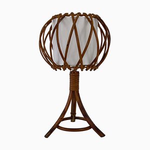 Rattan Bamboo and Fabric Table Lamp by Louis Sognot, France, 1950s