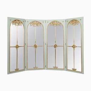 Screen Room Divider with Mirrors on Each Panel in Lacquered Wood and Gilt Bronze, 1880