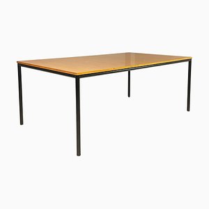 Mesa de comedor o escritorio italiana moderna de madera y metal negro, años 80