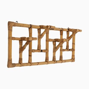 Midcentury Wall Coat Rack in Bamboo and Rattan, 1970s