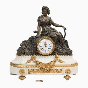 Reloj francés antiguo de bronce y mármol, siglo XIX