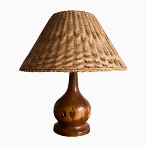 Walnut and Straw Shade Table Lamp