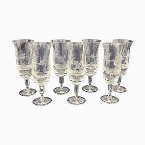Engraved Drinking Glasses with a Landscape and Bird Scene, 1970s, Set of 7